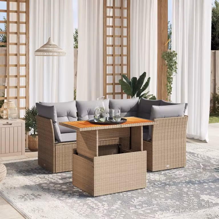 Maison Exclusive - Set Divano da Giardino 5 pz con Cuscini Beige in Polyrattan