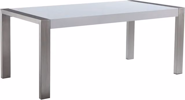 Tavolo da pranzo Beliani rettangolare moderno con piano in MDF laminato lucido bianco e struttura in metallo, L: 180 cm, P: 90 cm, H: 75 cm