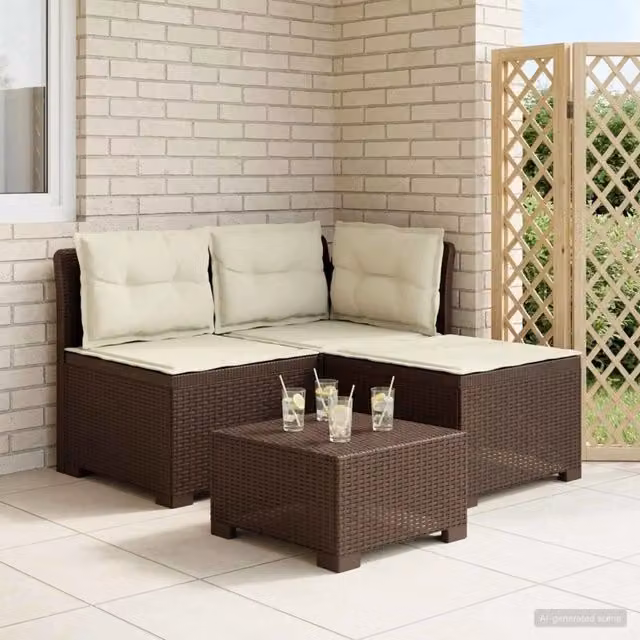 Divano da esterno-Divano da Giardino 3 posti con cuscini in look rattan PP 216160
