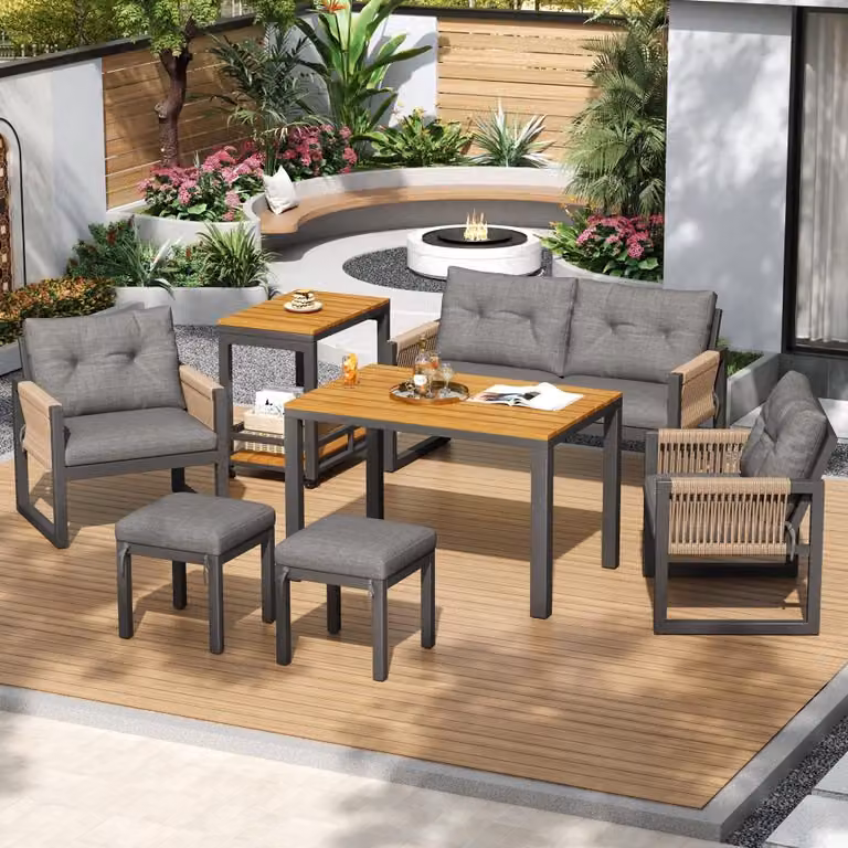 Set da bistrot grigio - 5 posti a sedere - Metallo - Per esterni - Arredamento da giardino