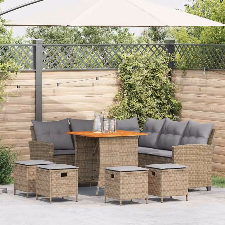 Set Divano da Giardino a L vidaXL in Polyrattan con Cuscini e Tavolino, 6 Pezzi, Beige e Grigio