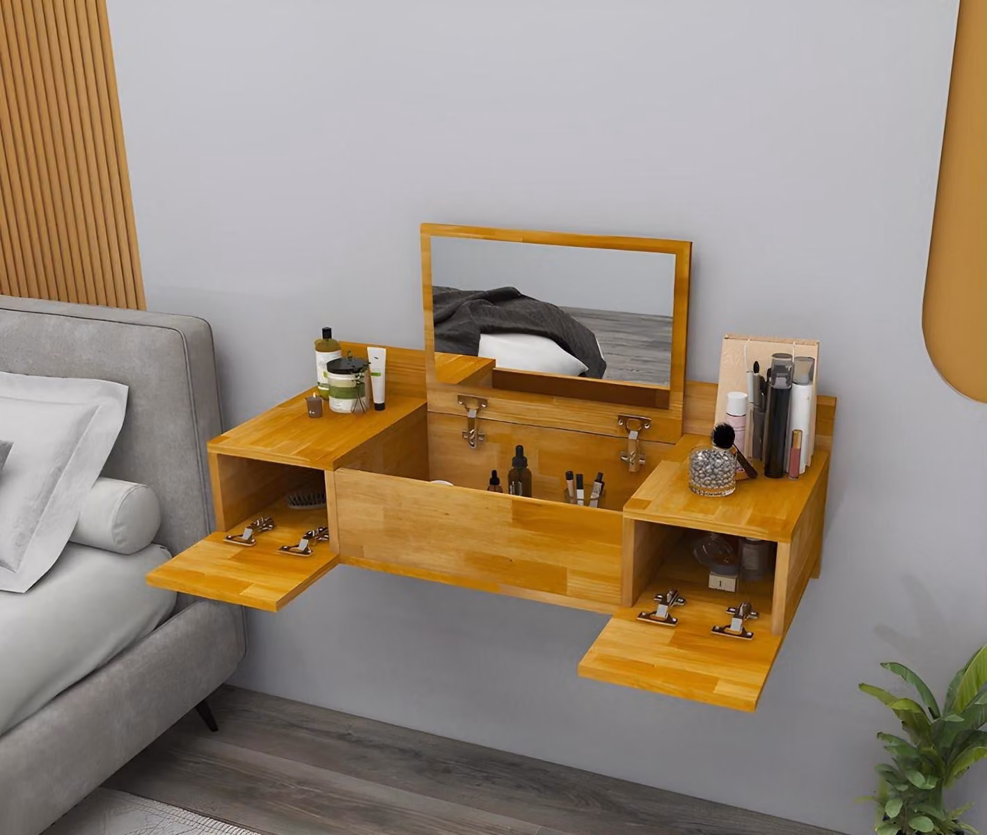 Modern Braun Schminktisch mit Spiegel Luxus Konsole Kommode Schlafzimmer