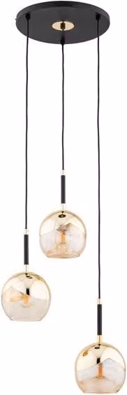 Lampada a sospensione Alfa PRADA in metallo nera e oro con 3 lampadine E27, diametro: 38 cm