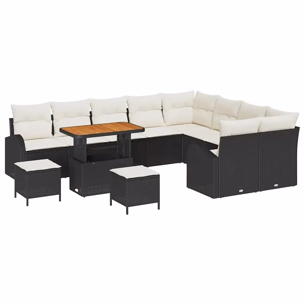 Set Divano da Giardino vidaXL a forma a U in Polyrattan Nero con Cuscini e Tavolino da Esterno – 2