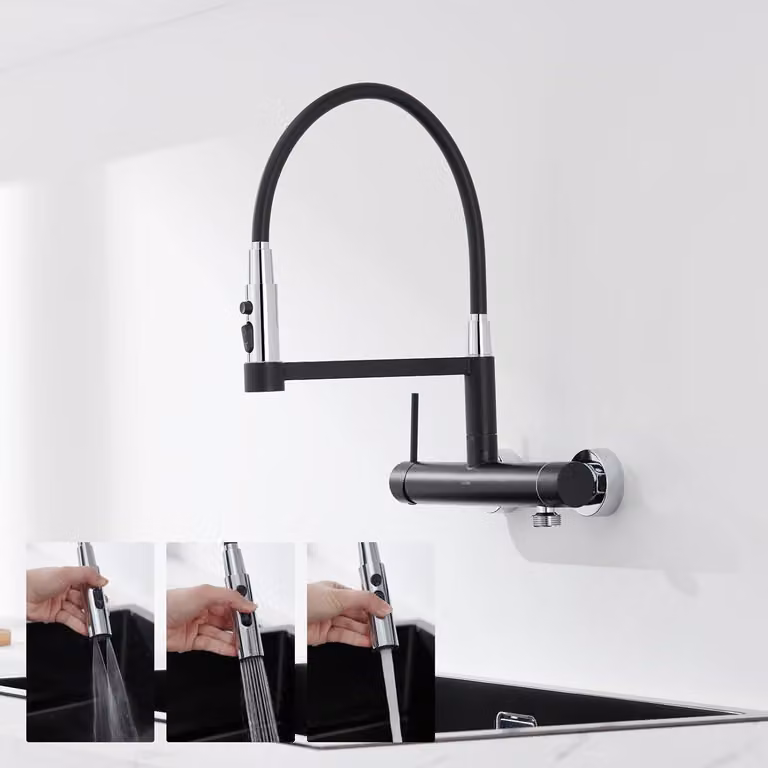 Miscelatore da cucina da montare a parete, attacco da 3/4 di pollice, acciaio inossidabile, 3 livelli di erogazione, altezza 385 mm, adatto per lavastoviglie
