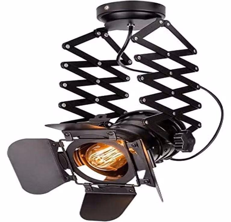 Lampada a soffitto vintage, nera, attacco E27, altezza regolabile da 16 a 45 cm