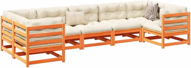 Set Divani Giardino 7 pz con Cuscini Marrone Cera Massello Pino 3299619