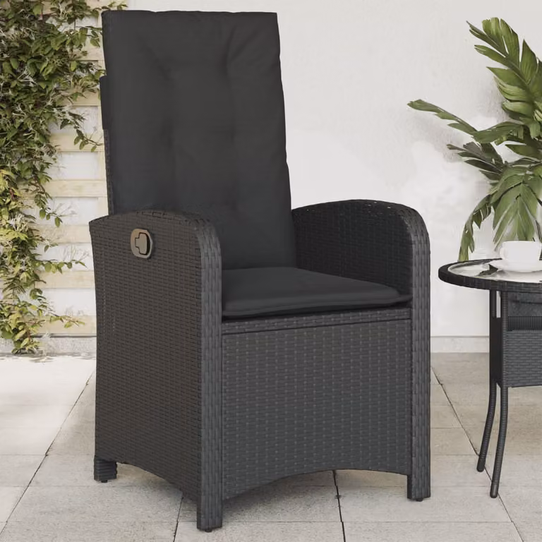 Sedia reclinabile da giardino con cuscini vidaXL in polyrattan e metallo nera