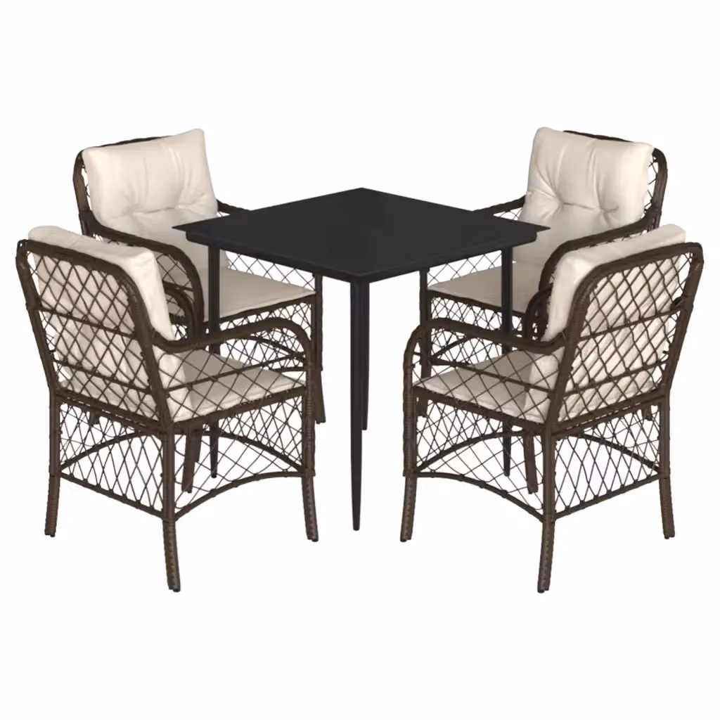 Set da Pranzo da Giardino 5pz vidaXL in Polyrattan Marrone con Piano in Vetro – 2