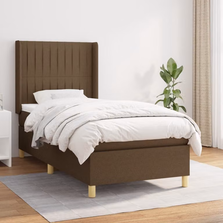 The Living Store Letto a molle con materasso marrone scuro 80x200 cm in tessuto