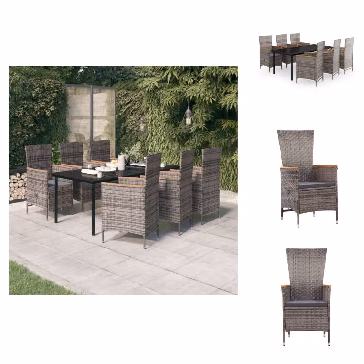 vidaXL set da pranzo da giardino 7 pezzi con cuscini grigio - Set di mobili da giardino