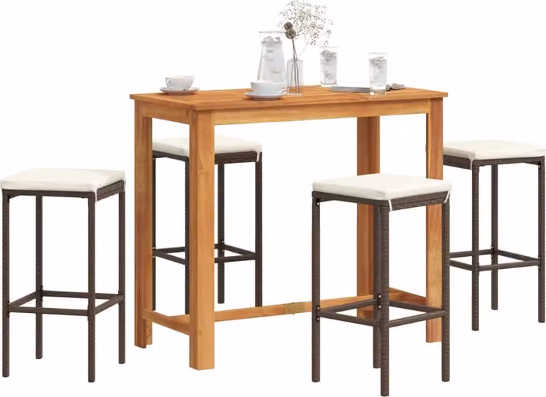 Maison Exclusive - Set Bar Giardino 5pz Marrone Legno Massello Acacia e Polyrattan