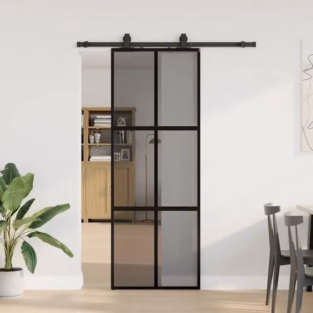 Porta Scorrevole Moderna vidaXL in Vetro Trasparente con Ferramenta Nera L: 76 cm, H: 205 cm