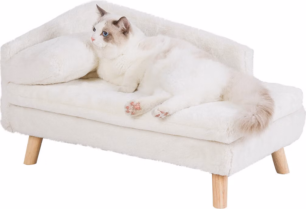 WISFOR divano per cani divano per gatti con schienale, letto per cani divano per gatti rialzato con cuscino per gatti, impermeabile 70 x 40 x 39 cm
