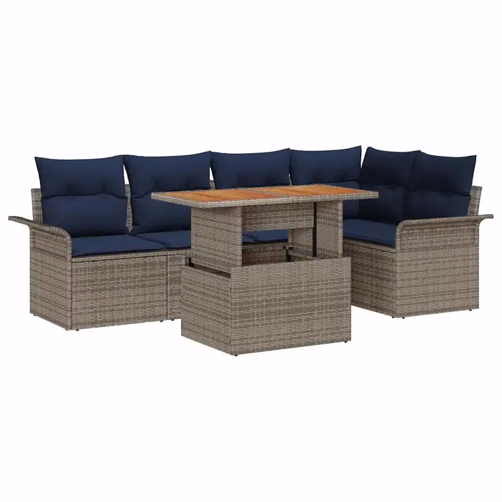 Set Divano da Giardino 6 pz vidaXL in Polyrattan Grigio e Blu Navy con Legno di Acacia – 2