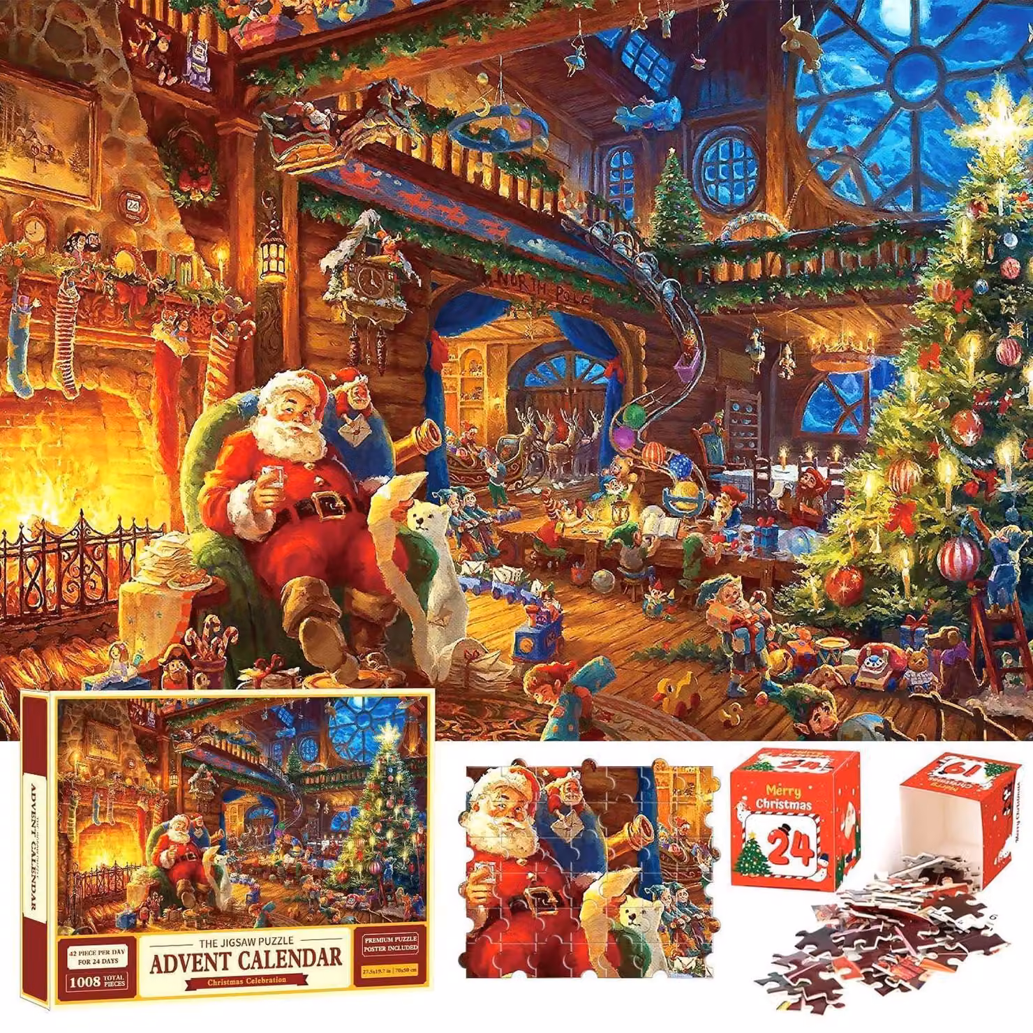 Calendario dell'Avvento, puzzle natalizio, 1008 pezzi, 24 scatole, 50x70 cm
