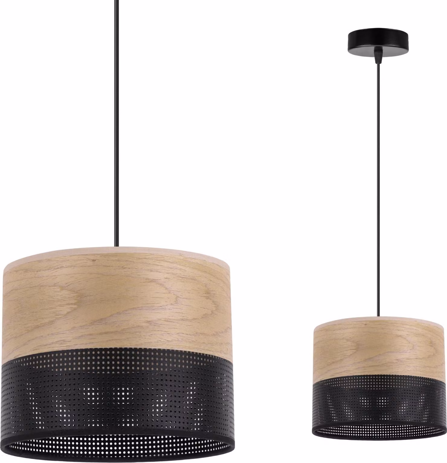 Lampada A Sospensione Singola, Paralume In Impiallacciatura Di Quercia Dorata, 20 Cm