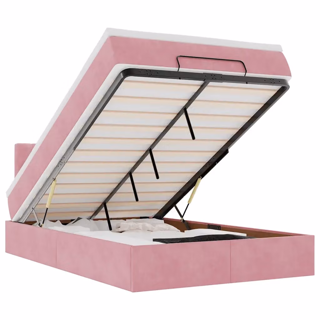 vidaXL Struttura Letto con Materasso e Base a Sollevamento in Velluto Rosa e Bianco, L: 120 cm, P: 200 cm, H: 88 cm – 2
