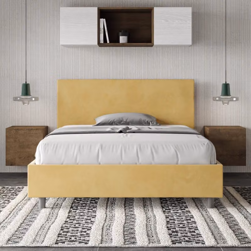 Letto matrimoniale francese Adele Ityhome con contenitore in microfibra, colore giallo, L/P/H: 140 x 200 x 106 cm – 2