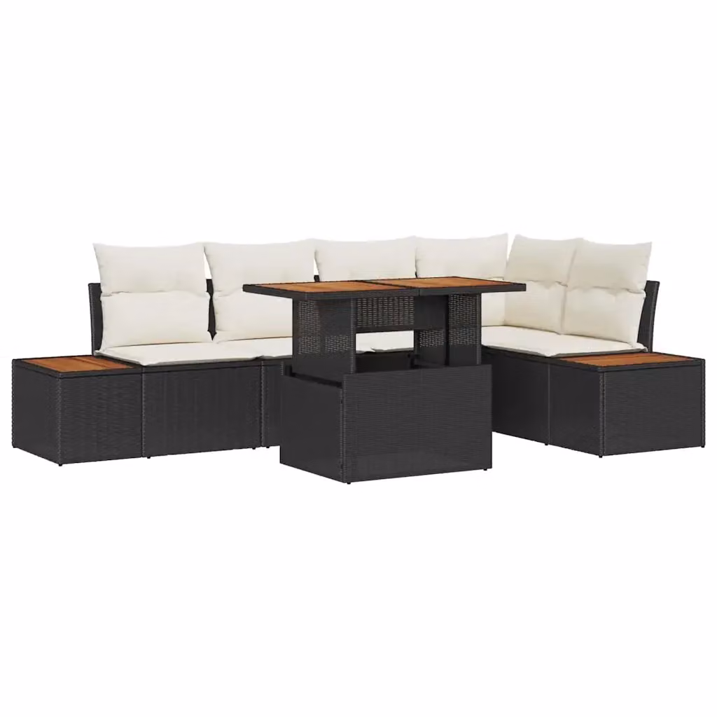 Set da pranzo da giardino moderno vidaXL in legno di acacia con 6 sedute, Nero e Beige – 2
