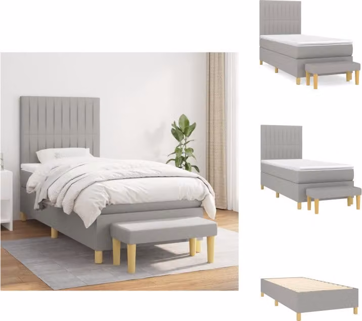 vidaXL Letto a molle con materasso grigio chiaro 100x200 cm in tessuto - Letti & strutture letto