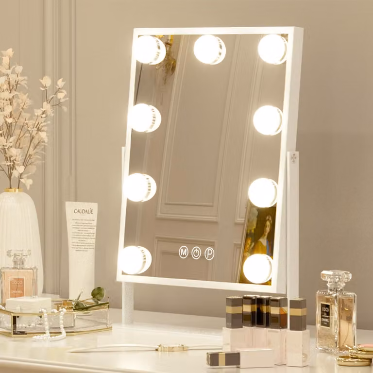 Specchio da trucco con illuminazione a LED, dimensioni 25x30 cm, 3 modalità di illuminazione, controllo touch, ingrandimento 10x
