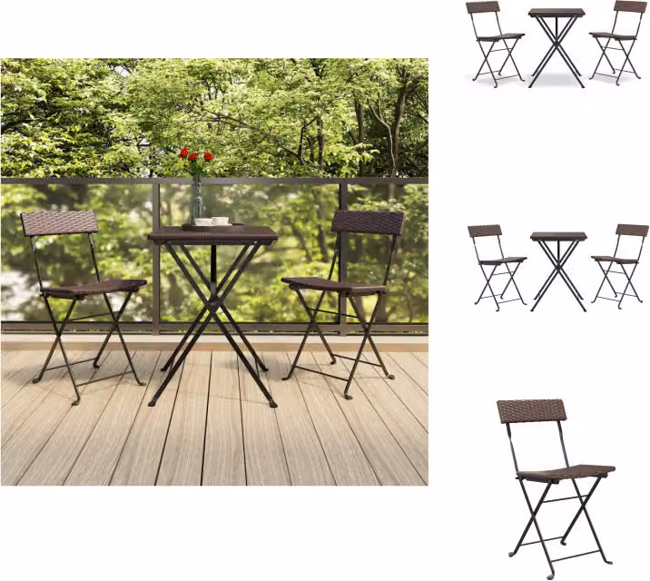 vidaXL Set Bistro 3 pezzi pieghevole in Poly Rattan marrone - Set di mobili da giardino