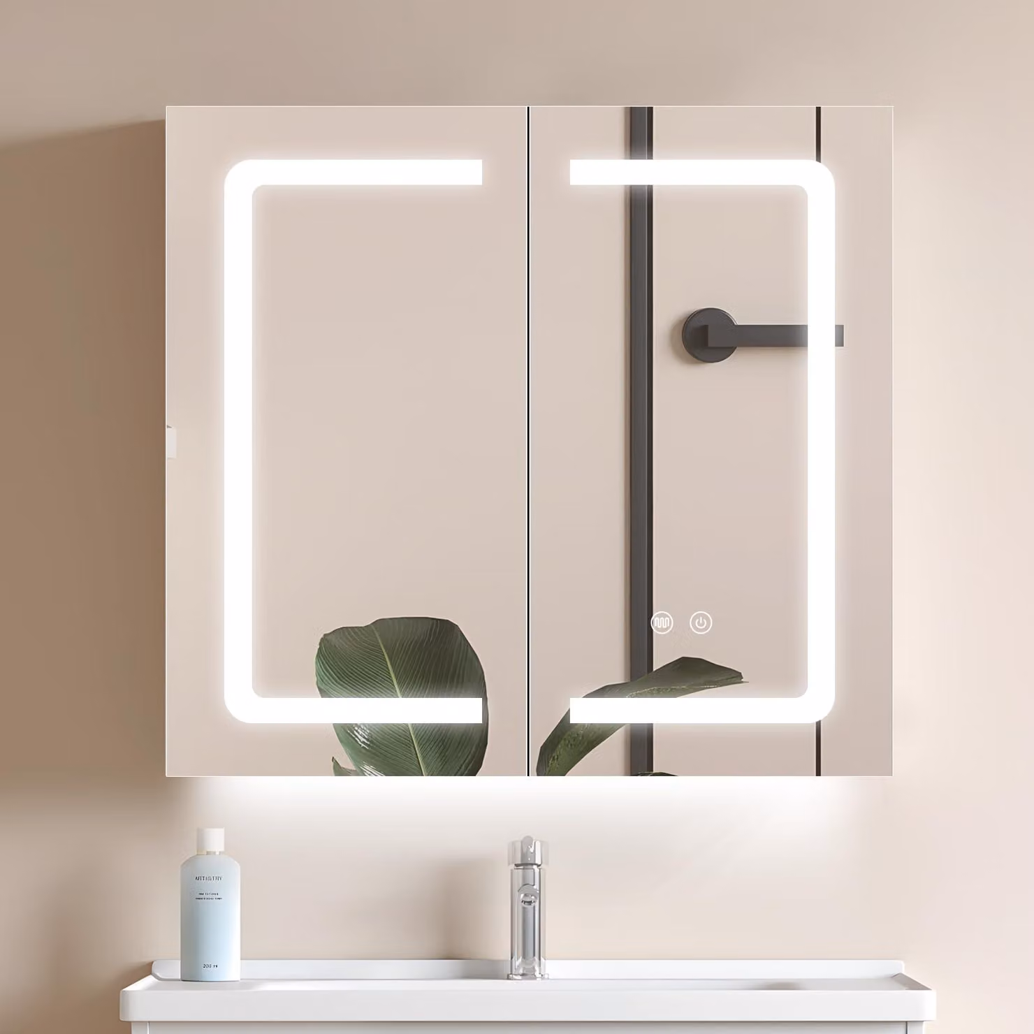 Mobiletti specchio da bagno con illuminazione a LED, 65x65 cm, con dimmer, colore nero