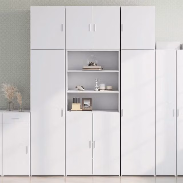 Credenza bianca a parete vidaXL in legno multistrato, stile minimalista, L: 80 cm, P: 42,5 cm, H: 249 cm