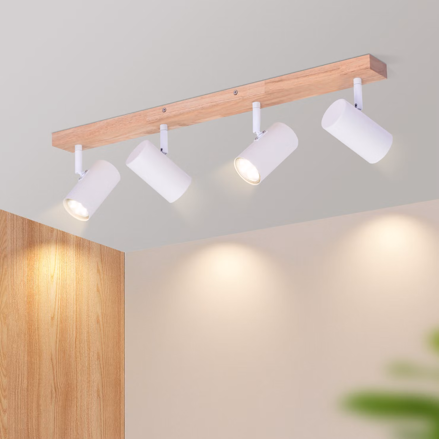 ZMH faretto da soffitto 4 fiamme faretto da soffitto legno lampada da soffitto bianco GU10 vintage orientabile 350° soggiorno per corridoio camera dei bambini cucina bagno senza lampadine