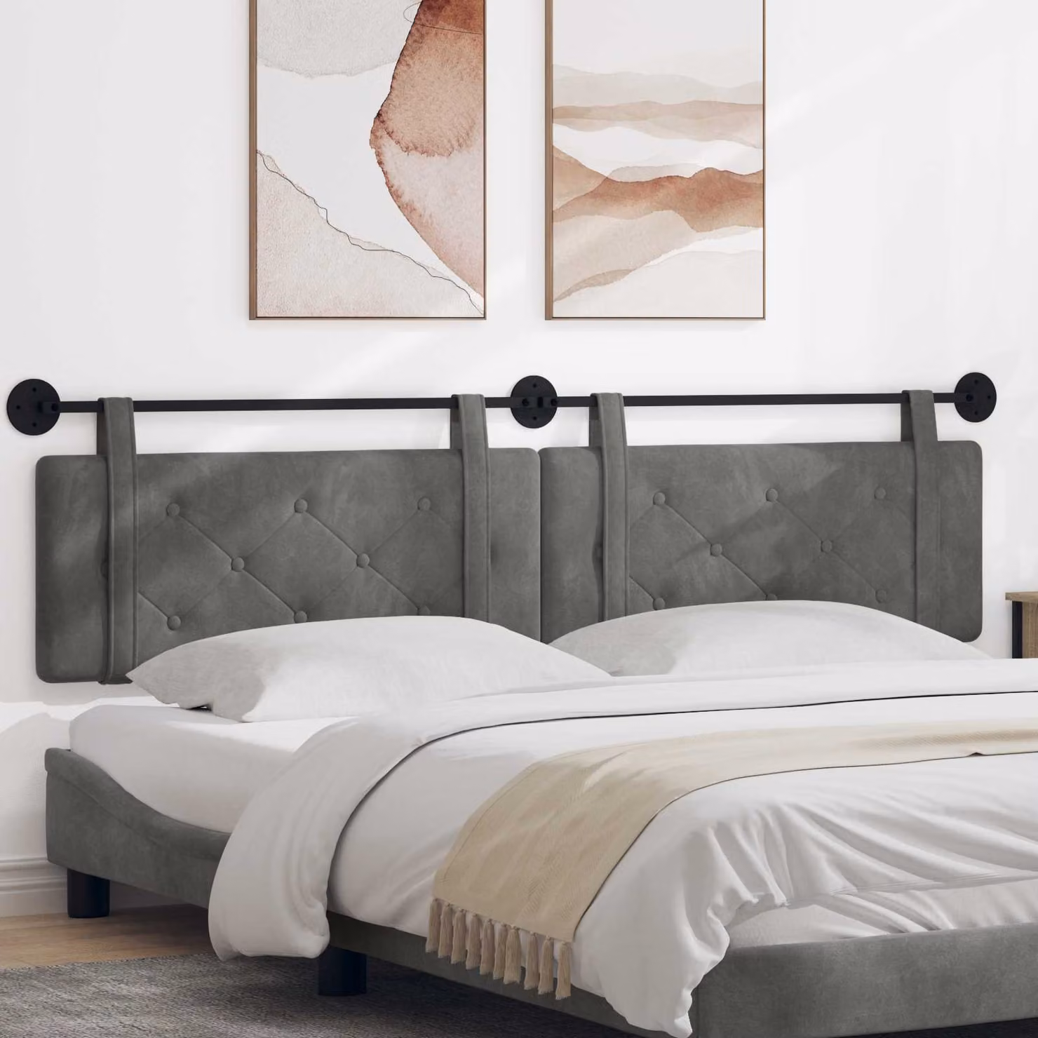 Testiera sospesa vidaXL in velluto grigio scuro con pannello imbottito per camera da letto