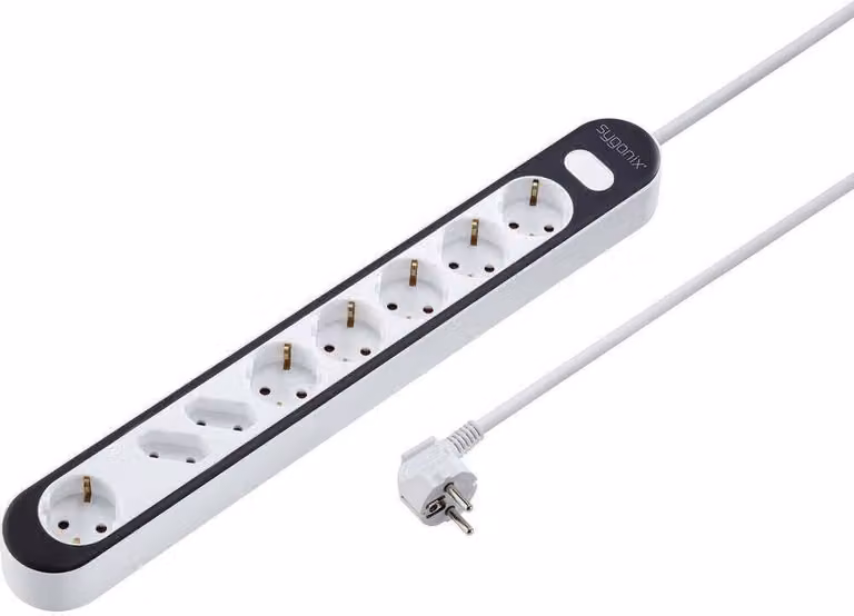 Sygonix SY-4538274 Presa multipla con interruttore a 8 vie Bianco, Nero contatto di terra 1 pz
