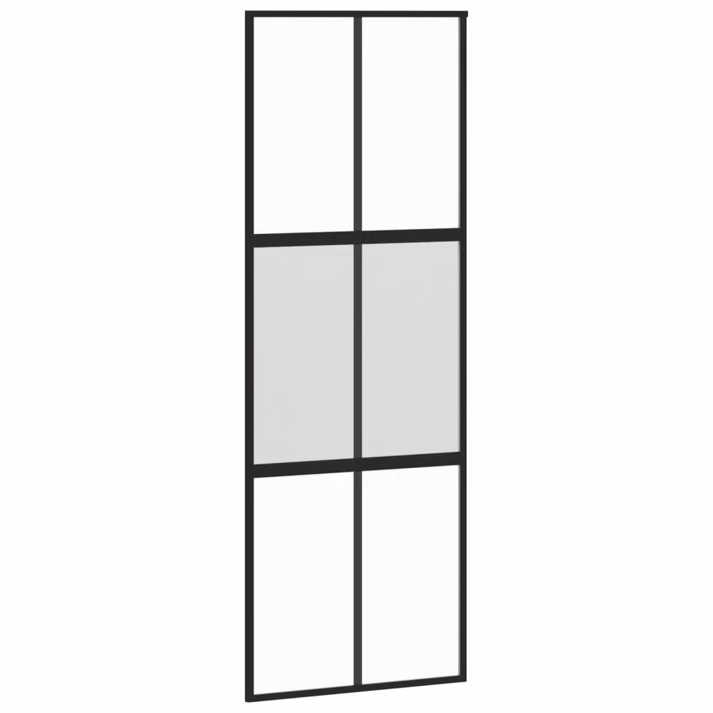 Porta Scorrevole Nera 76x205 cm in Vetro Temperato e Alluminio