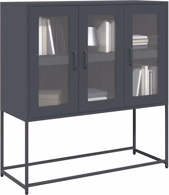Credenza Buffet Design Mania Antracite con Ante in Vetro e Finitura Opaca L: 100,5 cm, P: 39 cm, H: 107 cm