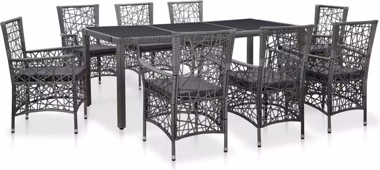 The Living Store 9 pezzi. Set da pranzo da giardino Poly Rattan Grigio
