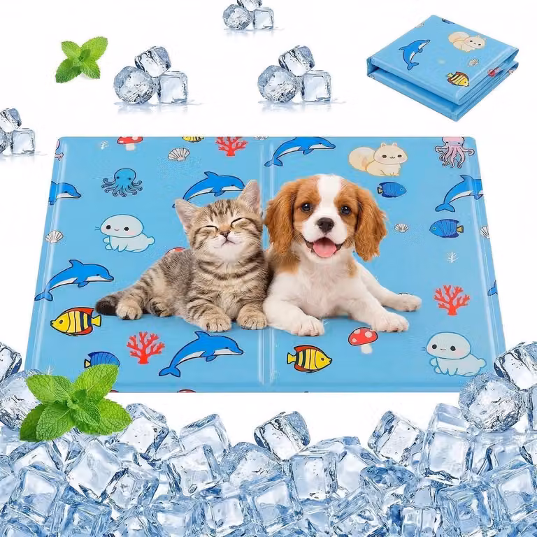 Tappetino refrigerante per cani e gatti, auto-raffreddante, con gel non tossico, pieghevole, con motivo animalier, 30x40 cm