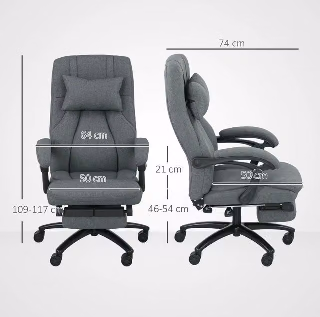Sedia da ufficio massaggiante grigio scuro – USB, schienale reclinabile, poggiapiedi