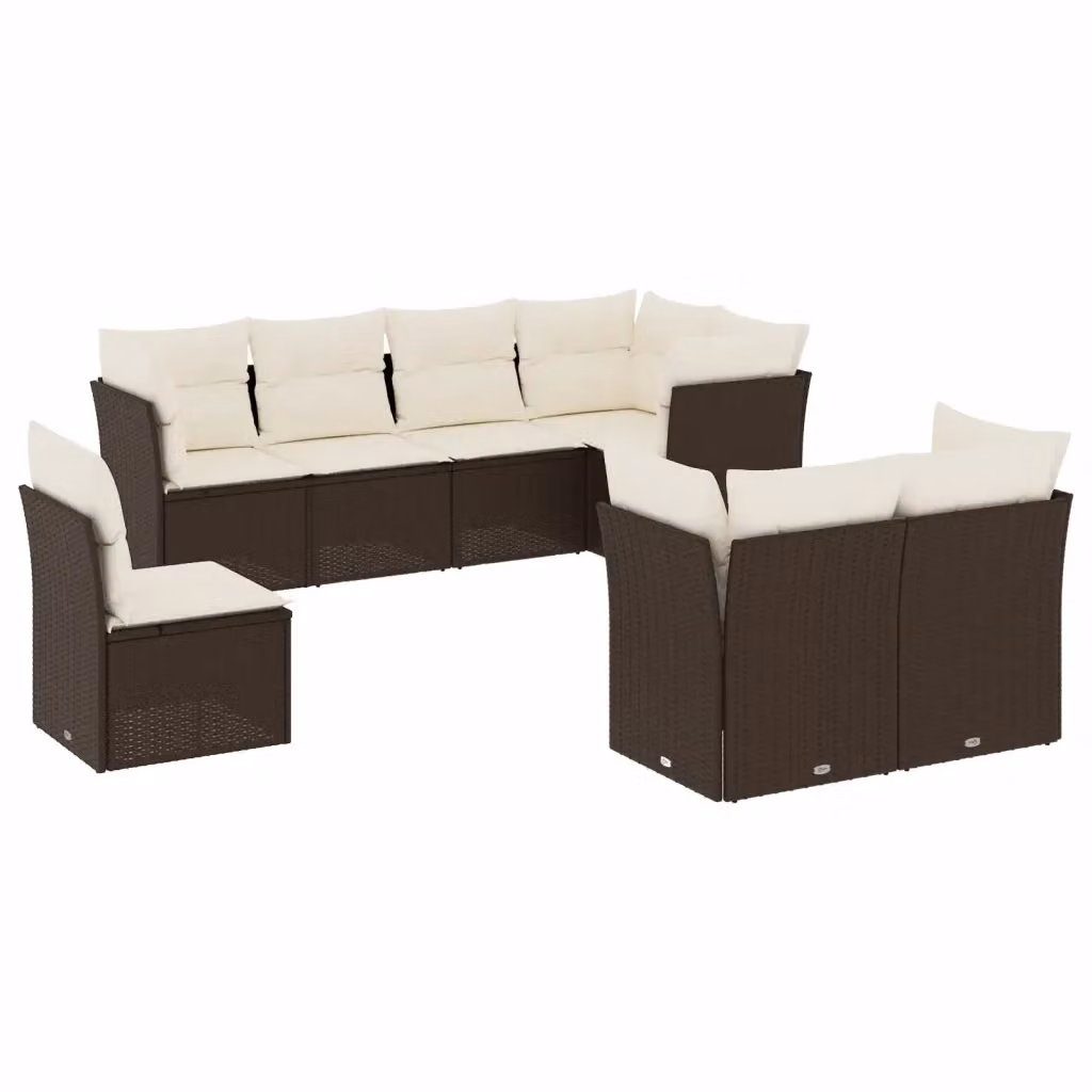 Set di Divani da Giardino vidaXL 8 pz in Polyrattan Marrone e Bianco con Cuscini e Struttura in Acciaio – 2
