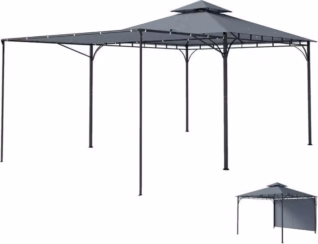 Gazebo da Giardino con Tetto Estensibile ¨C Xylo ¨C 3.2x3.2m Grigio Scuro Metallo Poliestere