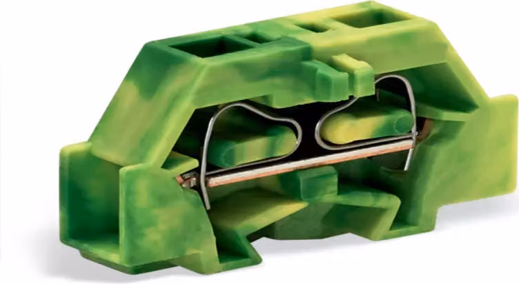 Morsetto WAGO a 2 poli, 2,5 mm², verde-giallo, 261-307, 0,08-2,5 mm², con flangia di fissaggio