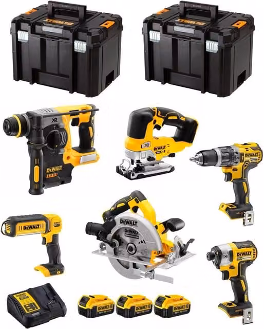 Kit DeWALT PRO DCK699M3T con avvitatore, seghetto, troncatrice, trapano e accessori giallo