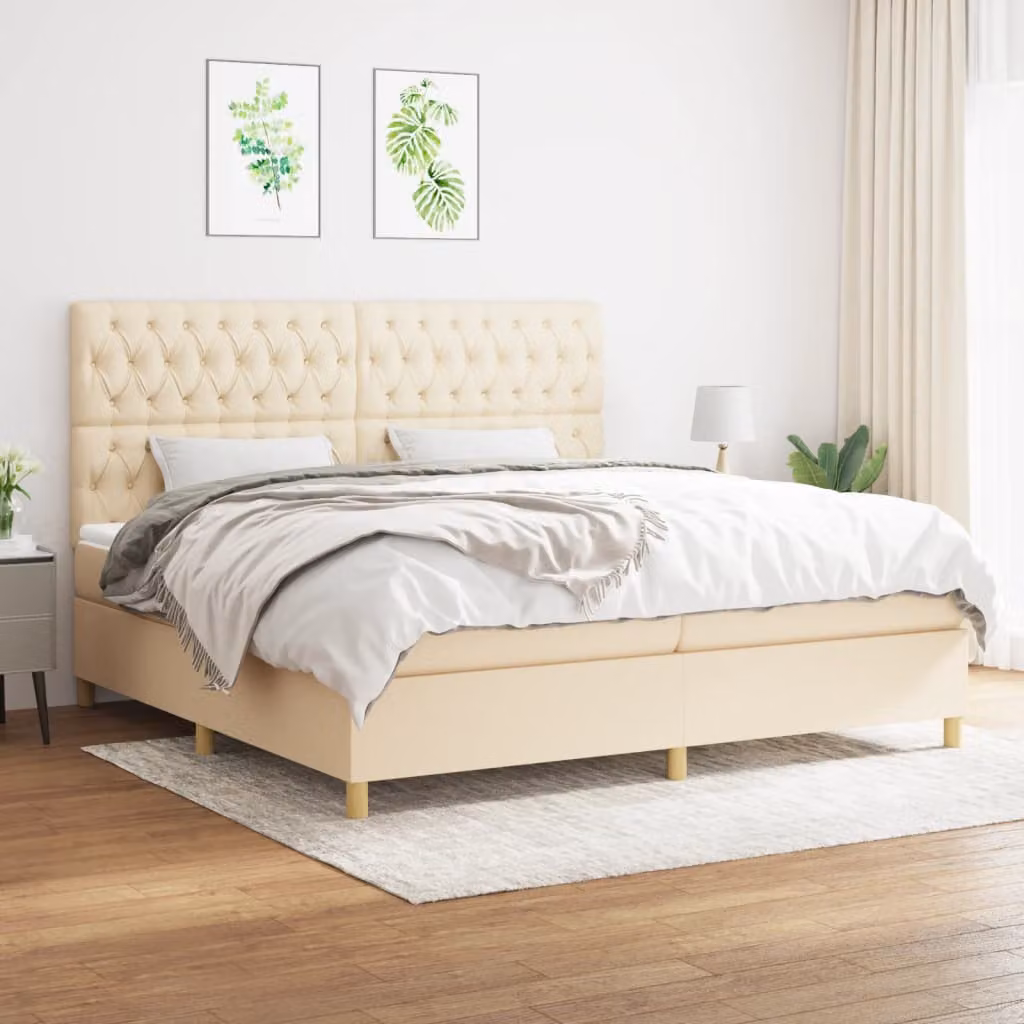 Letto Ibrido vidaXL con Giroletto a Molle e Materasso a Tasche, Colore Beige e Bianco, L/P/H: 200 x 200 x 128 cm