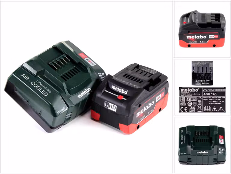 Metabo Basis Set 18V - 1x Batteria LiHD da 5,5Ah ( 625368000 ) + Caricabatterie ASC 145 ( 627378000 )