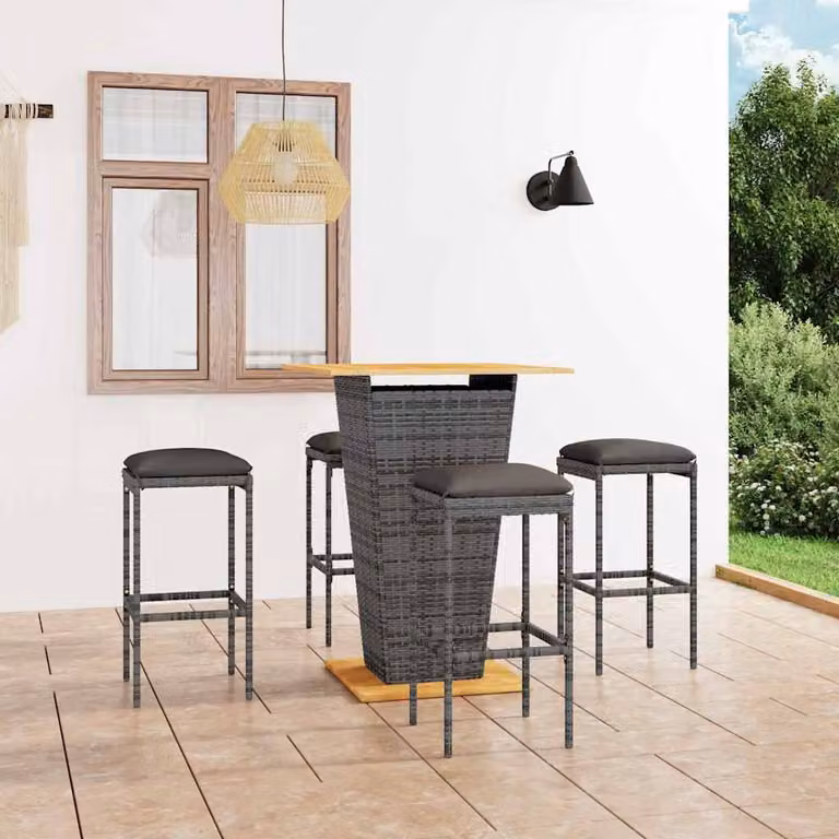 Set da Bar da Giardino vidaXL in Legno di Acacia e Polyrattan Grigio Antracite con 5 Pezzi