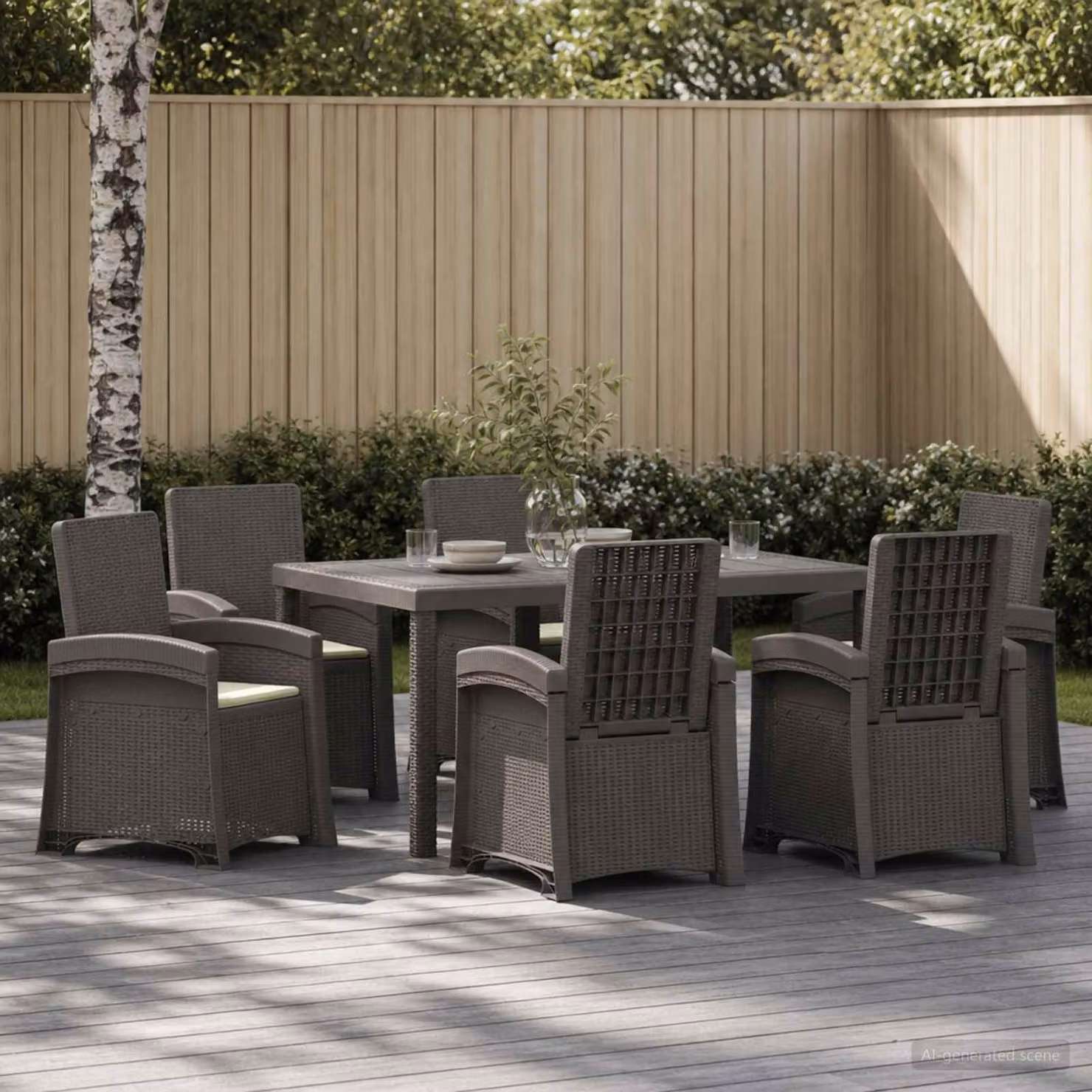 Set da pranzo per giardino e terrazza vidaXL in rattan sintetico da 7 pezzi, colore grigio e beige