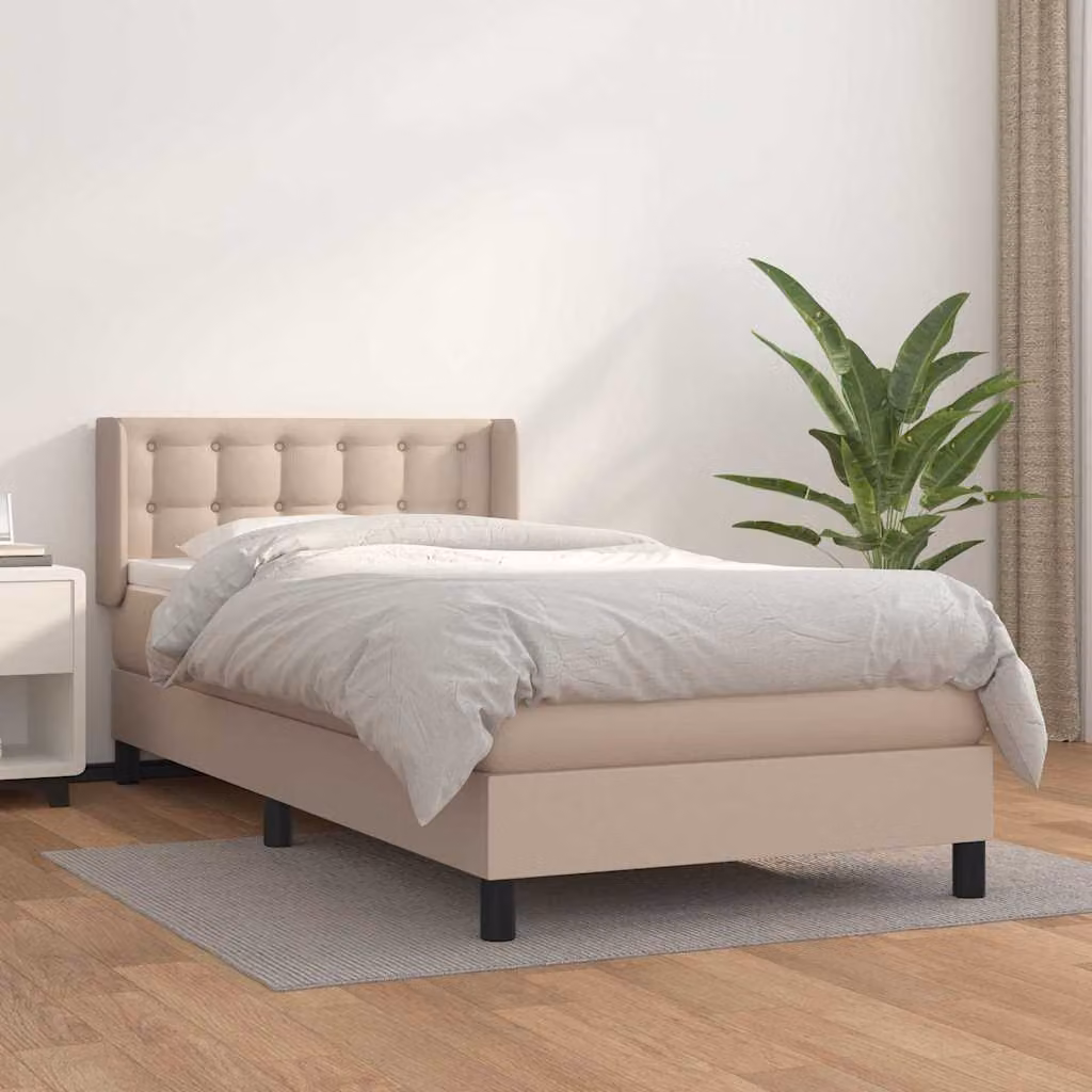 vidaXL Giroletto a Molle con Materasso in Similpelle Beige, L/P/H: 100 x 200 x 88 cm – 1