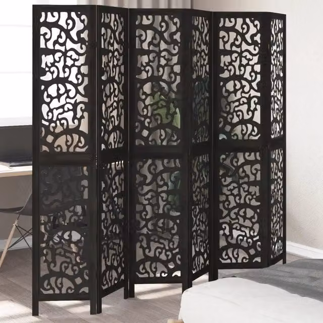 Divisorio Ambienti | Divider per stanze | Paravento 6 Pannelli Nero Legno Massello di Paulownia