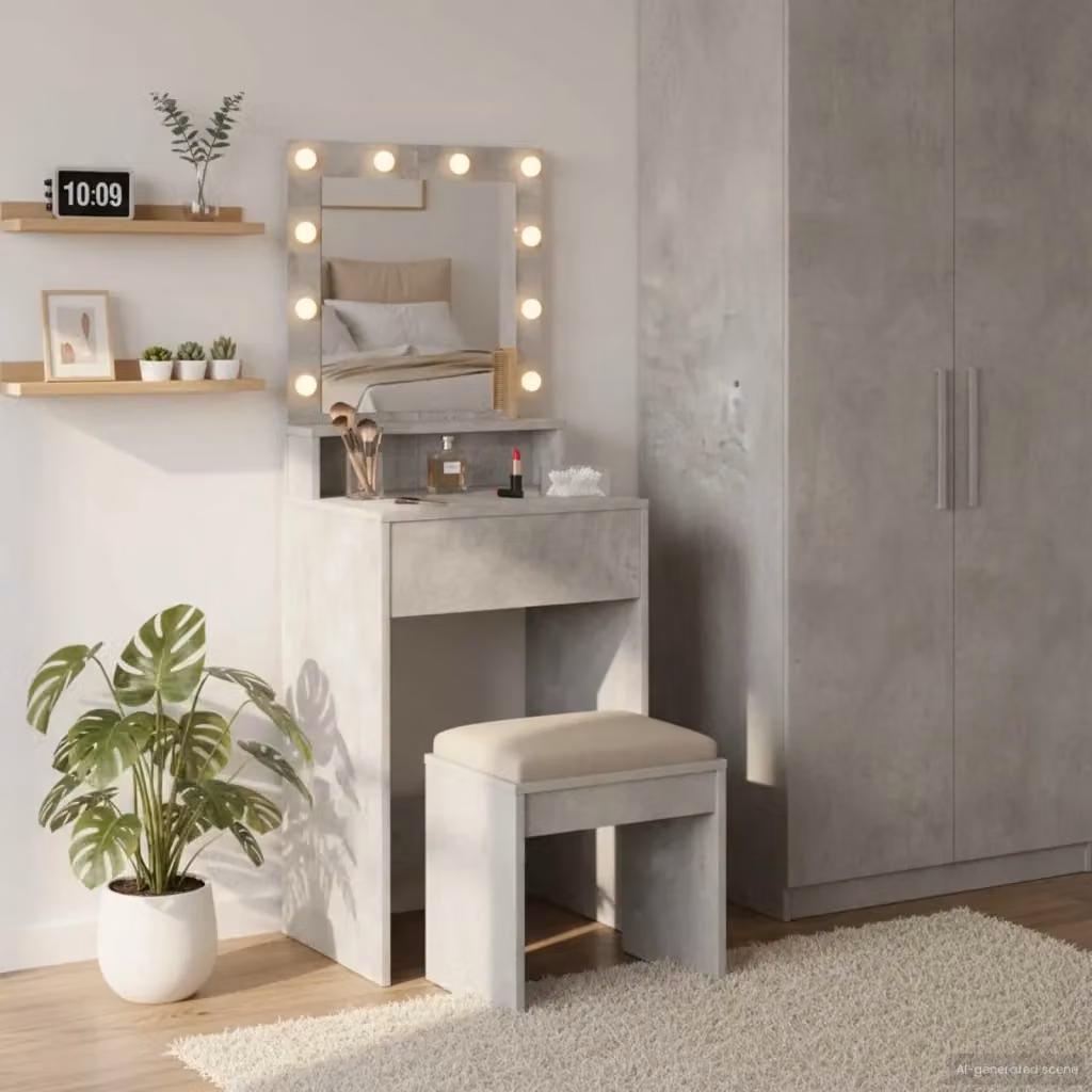 Toeletta DESIGN IN con specchio Hollywood LED, Tavolo da Trucco moderno in MDF color Grigio, L: 50 cm, P: 41 cm, H: 135 cm – 2