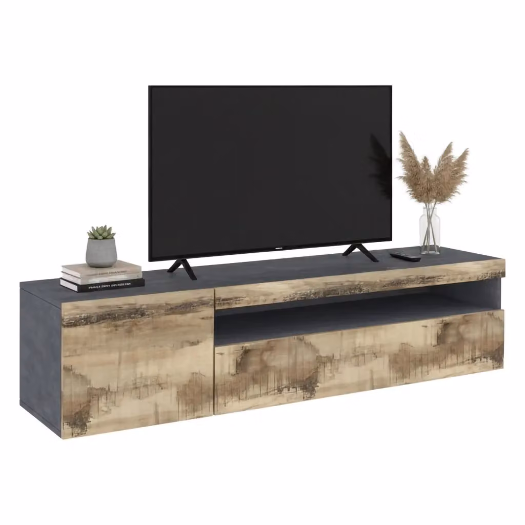 Mobile da soggiorno DMORA Porta Aquilo con 2 ante, Grigio Ardesia e Acero, con luce LED blu, L: 150 cm, P: 40 cm, H: 37 cm – 2