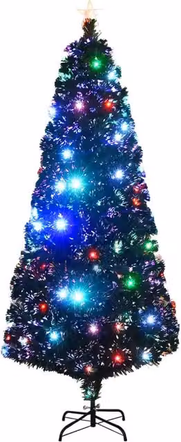 Albero di Natale in Fibra Ottica Preilluminato con LED Multicolore e Supporto in Metallo, Altezza: 210 cm